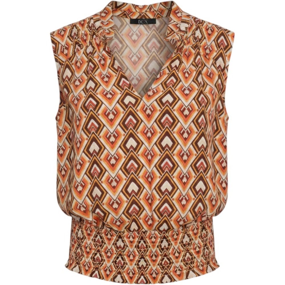 BCX Womens 2 pc Geometric Mesh Sleeveless Smocked Waist Blouse with cami Small